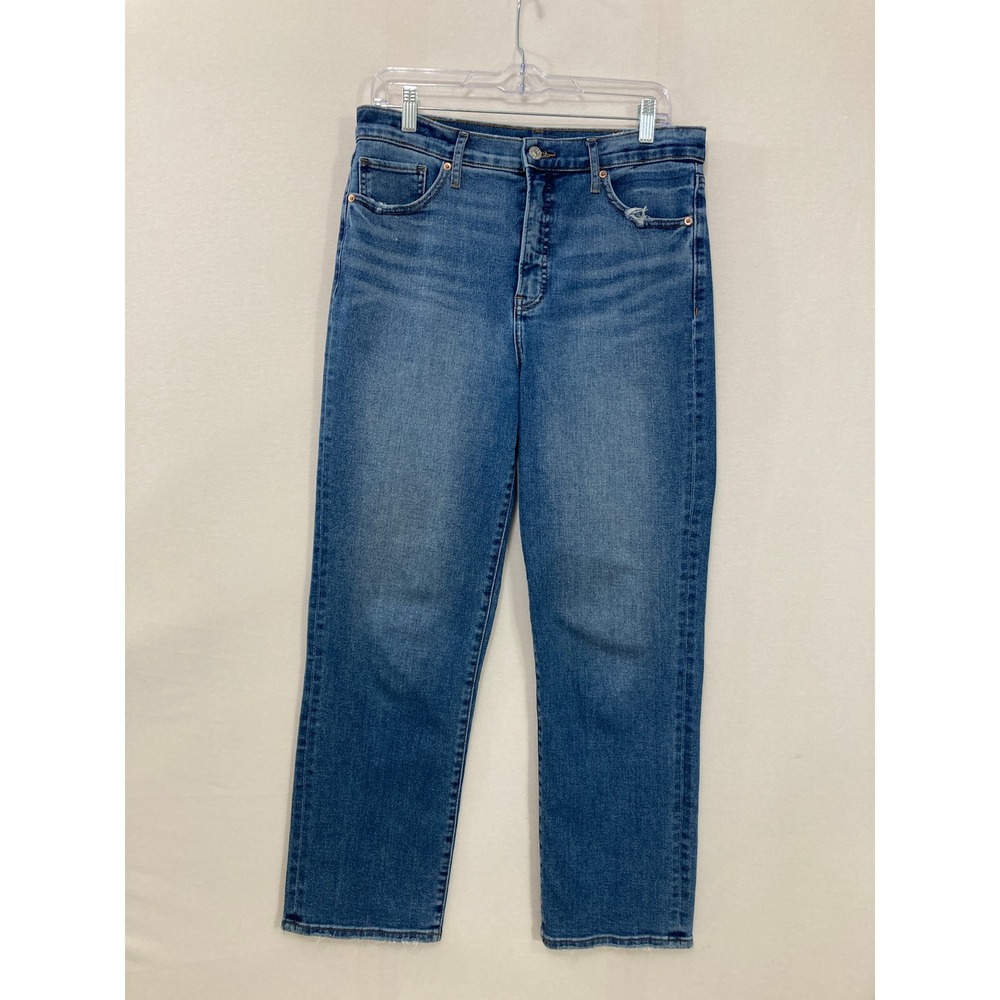 Express Straight Ankle Jeans‎ size 10 Medium Wash High Rise Light Distressed